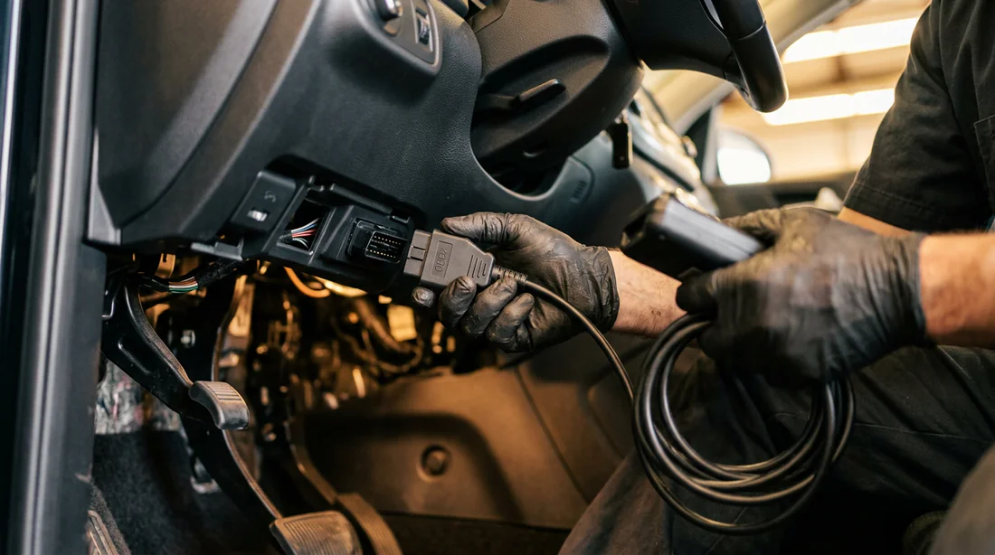 Branchement d'un lecteur de code panne sur la prise OBD2