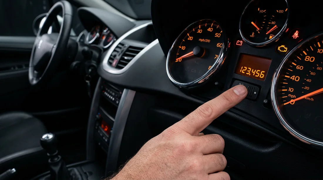 Maintien appuyé sur le bouton du compteur kilométrique de Peugeot 207