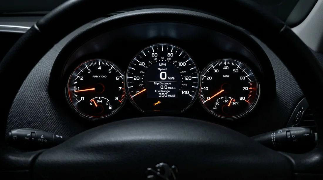 Tableau de bord Peugeot 207 avec voyant de révision éteint