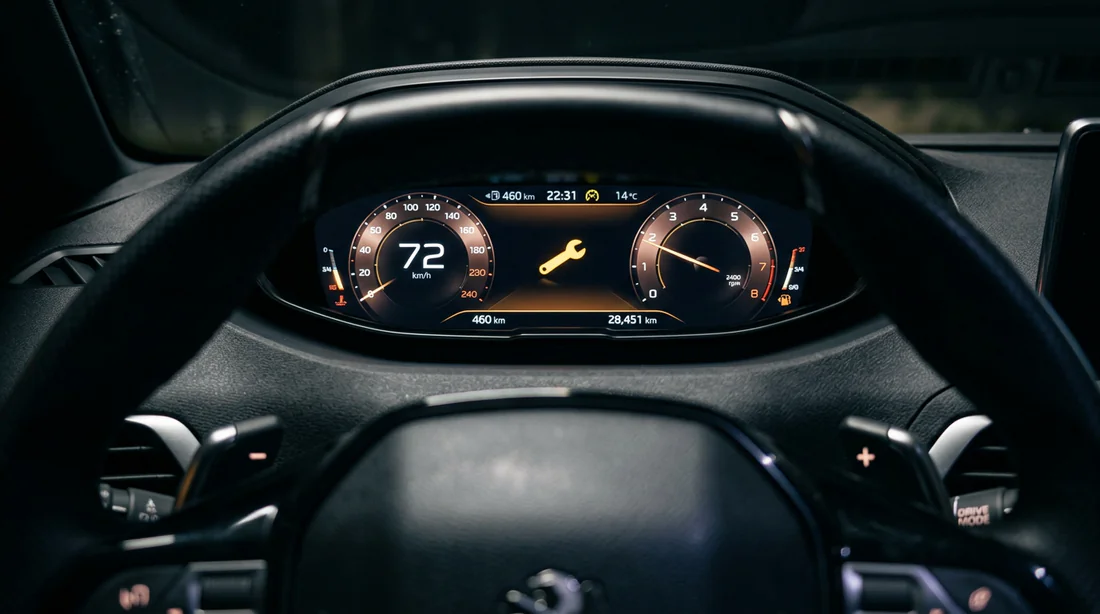 Voyant clé à molette allumé sur le compteur de la Peugeot 3008